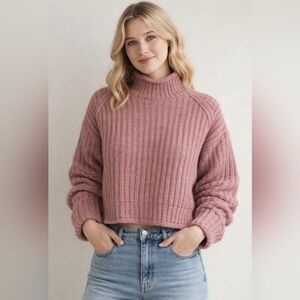 Pomandere Wool , Mohair And  Alpaca Blend Mock Neck Sweater